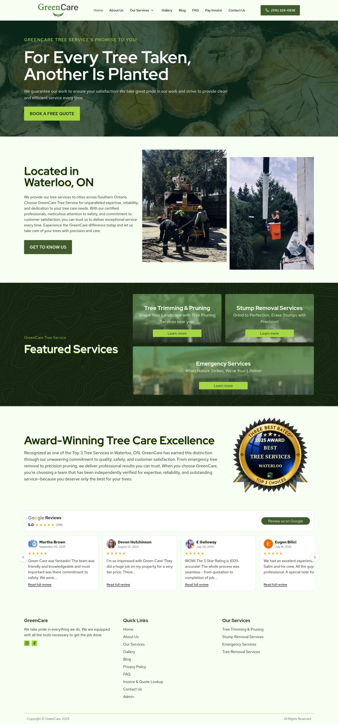 A screenshot of GreenCare Tree Service